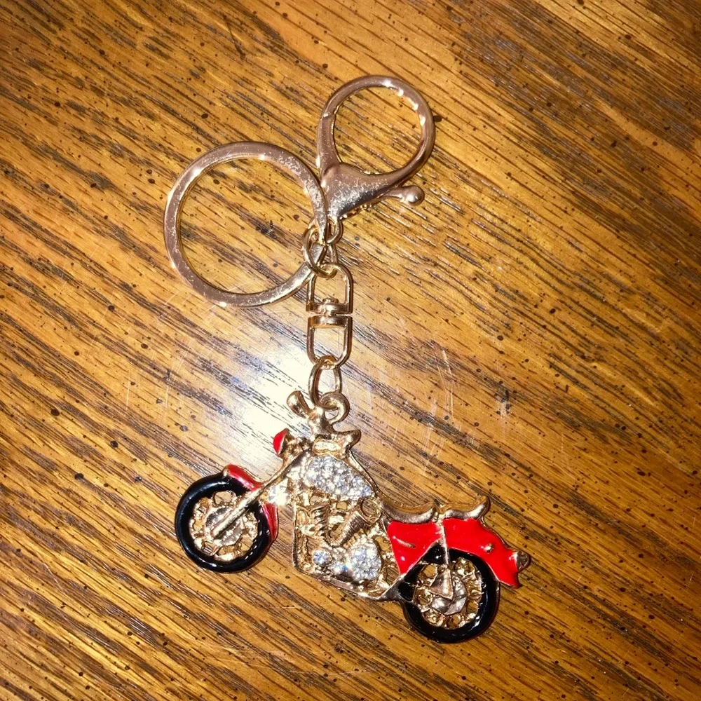 Motorcycle Bag Charm Keychain with Rhinestones Ted & Gold NEW
